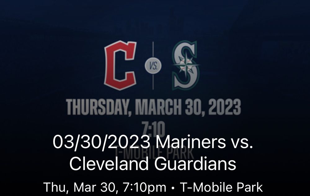 Mariners Opening Day Tickets March 30