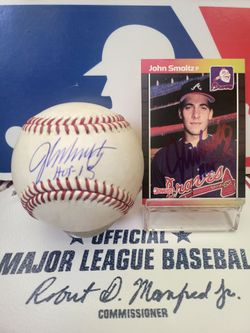 John Smoltz signed baseball & rookie card