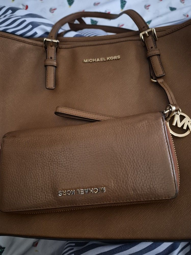 Michael Kors Brown Tote Bag + Matching Wallet