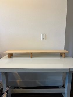 Large wooden dual monitor stand riser