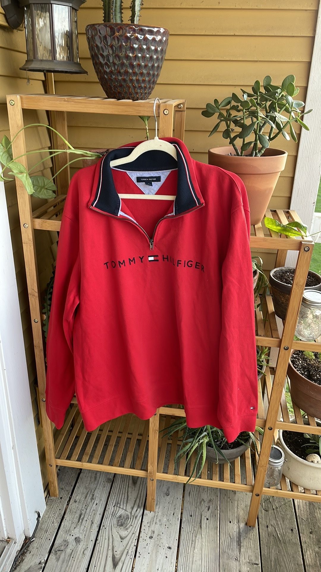 Tommy Hilfiger Men's Red 1/4 Zip Pullover Sweater