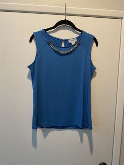 Carmen Blue Sleeveless Top with Gold Chain Neckline