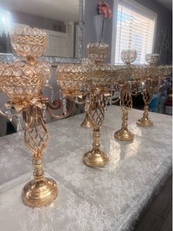 4 pack Elegant 5-Arm Candelabra Centerpiece With Crystal Pendants - 23.6 Inch Tall Table Centerpiece For Weddings, Home Decor For Mother’s Day