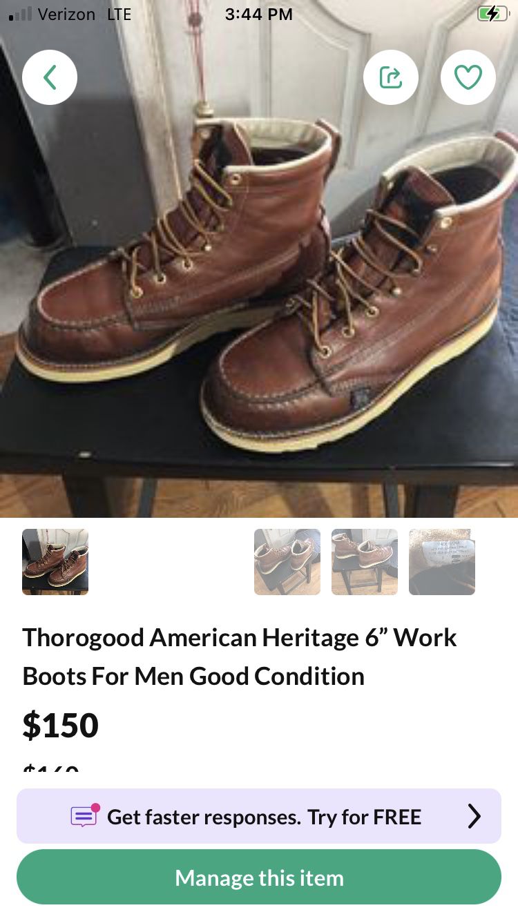 Thorogood American Heritage 6” Work Boots For Men Good Condition Size 8 D