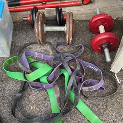Cross one oh one weighted vest with 10 weights for the vest have some elastic bands some dumbbells of various sizes