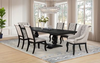 7PCS TABLE SET DISTRESSED NOIR AND TAN FABRIC ( CO121231) $1649 FREE LOCAL DELIVERY