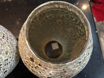 Stunning Pair of Mirrored Mosaic Glass Vases