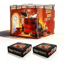 Sosuy Magic Train Station Book Nook Kit: Acrylic Train 3D Puzzle Model with Lights, Magical Platform Scene Wizard,