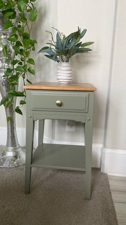 Refinished Solid Wood Sage Green Accent Table – Wood Top