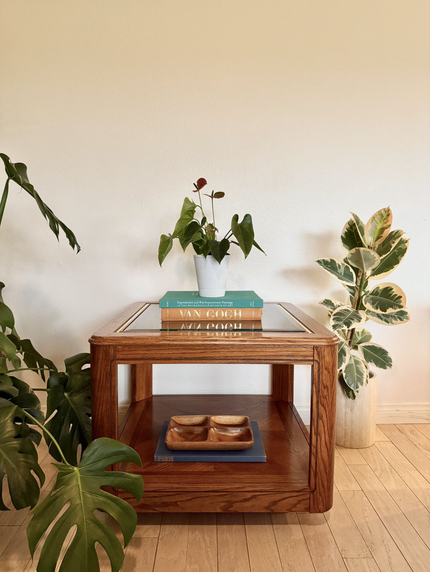 1970s MCM Wood w Glass / Mirror Coffee Table