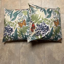 Pair of 16′′ Butterfly & Blueberry Cushions – Garden/Floral Throw Pillows