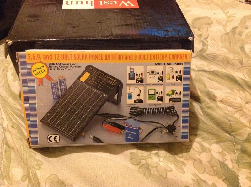 3,6,9, and 12 volt solar panel with AA and 9 volt battery charger