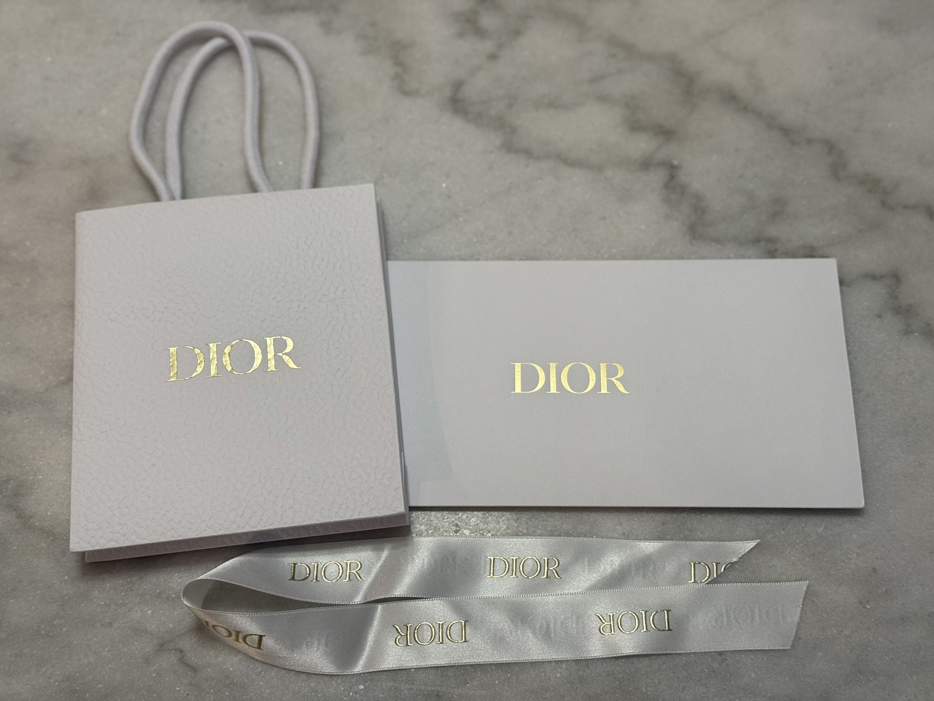 Christian Dior Small White Paper Gift Bag, Ribbon Dior & Receipt Holder