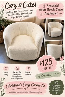 White Boucle Swivel Accent Chair