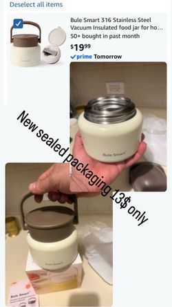 316 Stainless Steel Vacuum Insulated food jar for hot food lunch container, Soup Thermo For Kids/Adults lunch on the go 17 oz white brown   New sealed