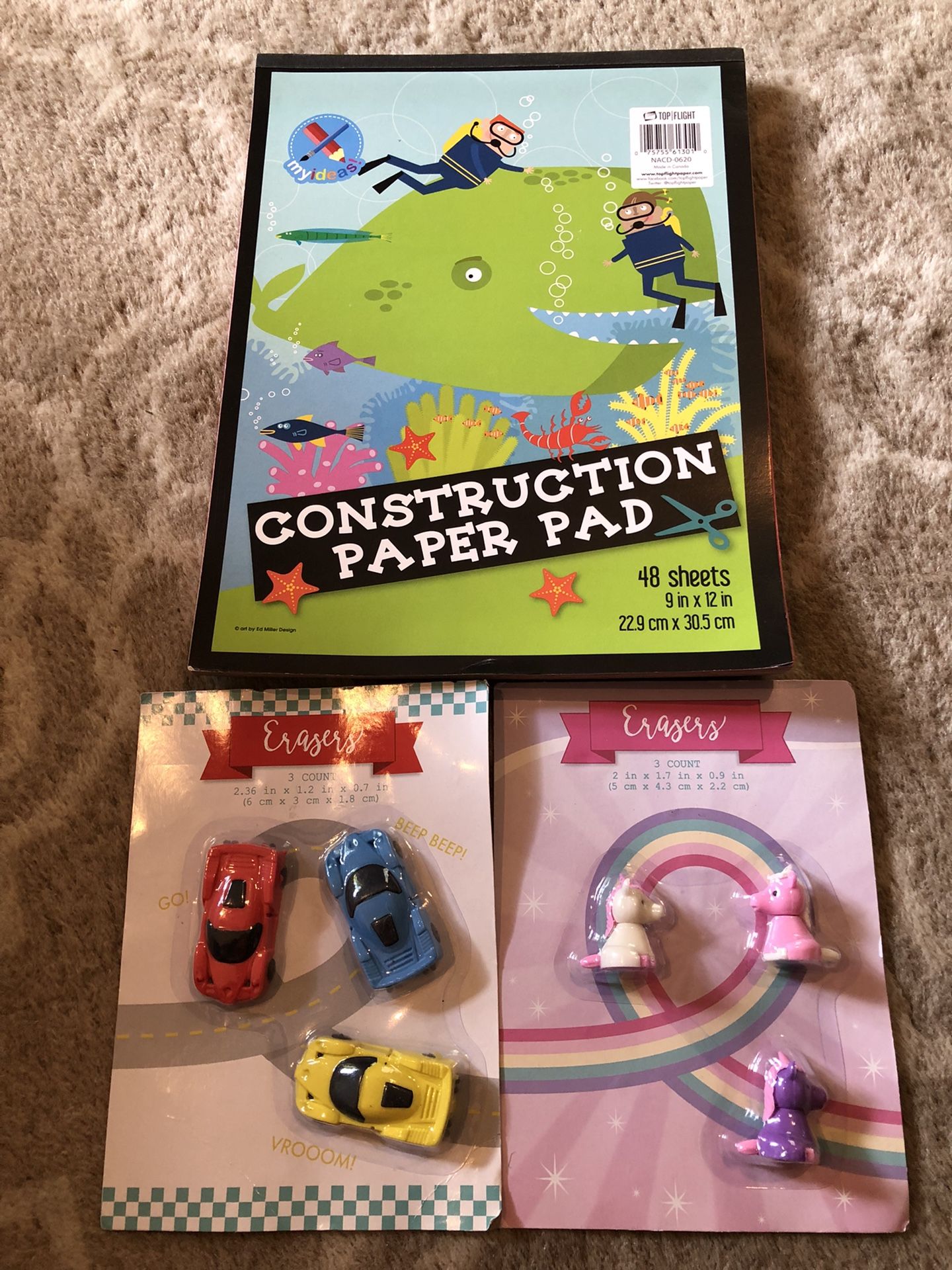 Construction paper and erasers