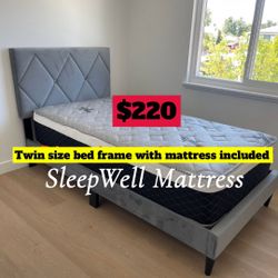 Twin Size Bed Frame With Pillow Top Mattress Included 