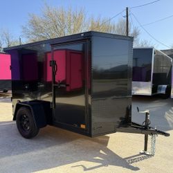2026 New 5x8 SA Screwless Enclosed Trailer | Blackout | Spoiler Package | 5' 2" Interior | .08 Polycor | Barn Doors | Dexter Axle | 1028 (Black)