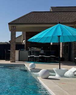 NEW IN BOX 9 Ft Turquoise Outdoor Patio Umbrella with Tilt Mechanism & Crank - 3 available