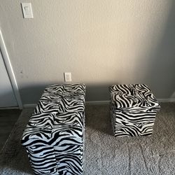 SimpLify-Zebra pattern bench, Indoor bench, Storage bench, Ottoman organizer, ,Bedside bench Set Of 2