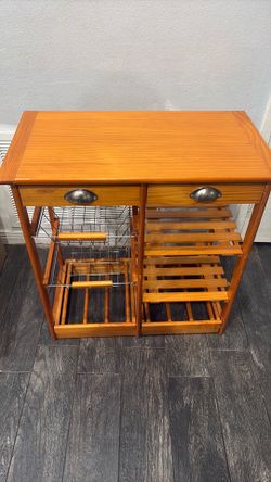 Durable Wood Kitchen Island Storage Rack W/Drawers Baskets