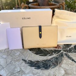 Authentic Céline Paris Beige & Navy Large Flap Wallet ✨
