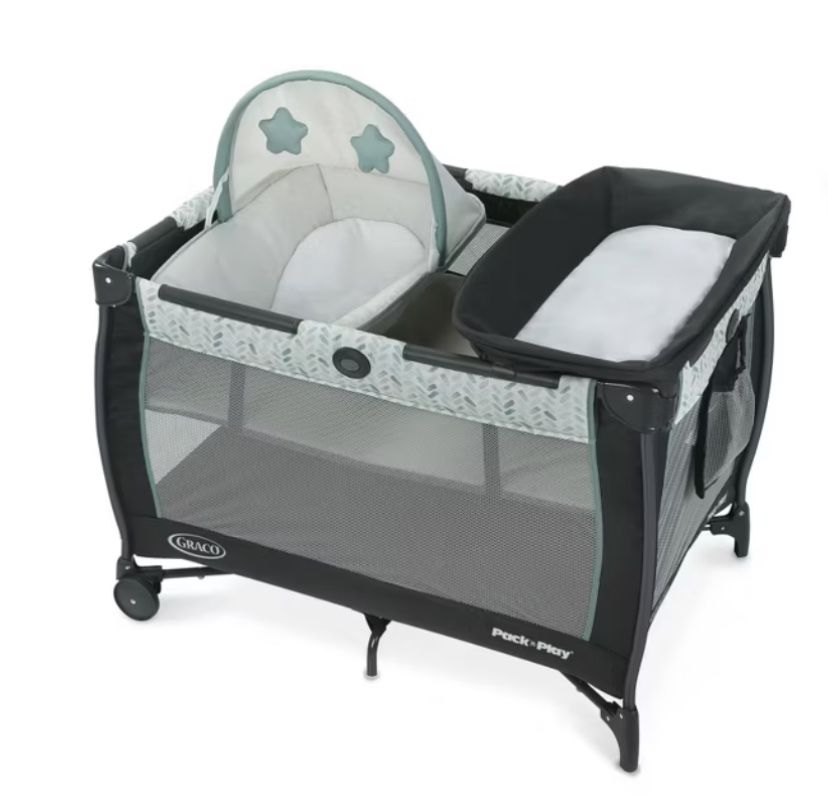 Graco pack and play care suite with extra memory foam pad and two sheets