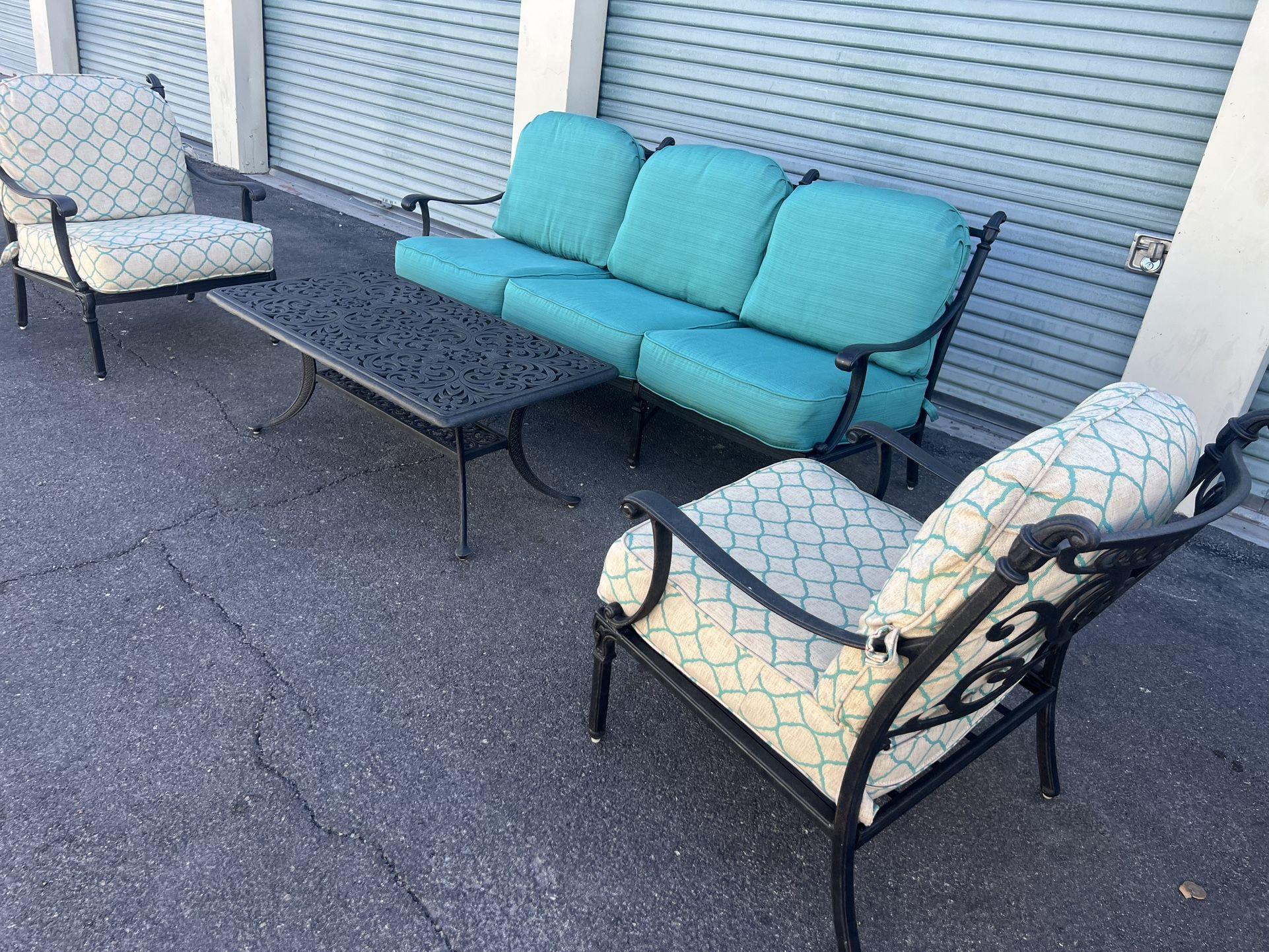 Patio,Outdoor Hanamint,Sofa,2 chairs with cushions and Coffee table.