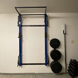 Pro PRx Wall-Mounted Folding Squat Rack System w/ Pull-Up Bar, Barbell & Weight Storage – Full Home Gym Setup