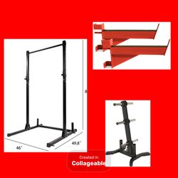Squat Stand, Spotter Safety Arms And Weight Plates Storage