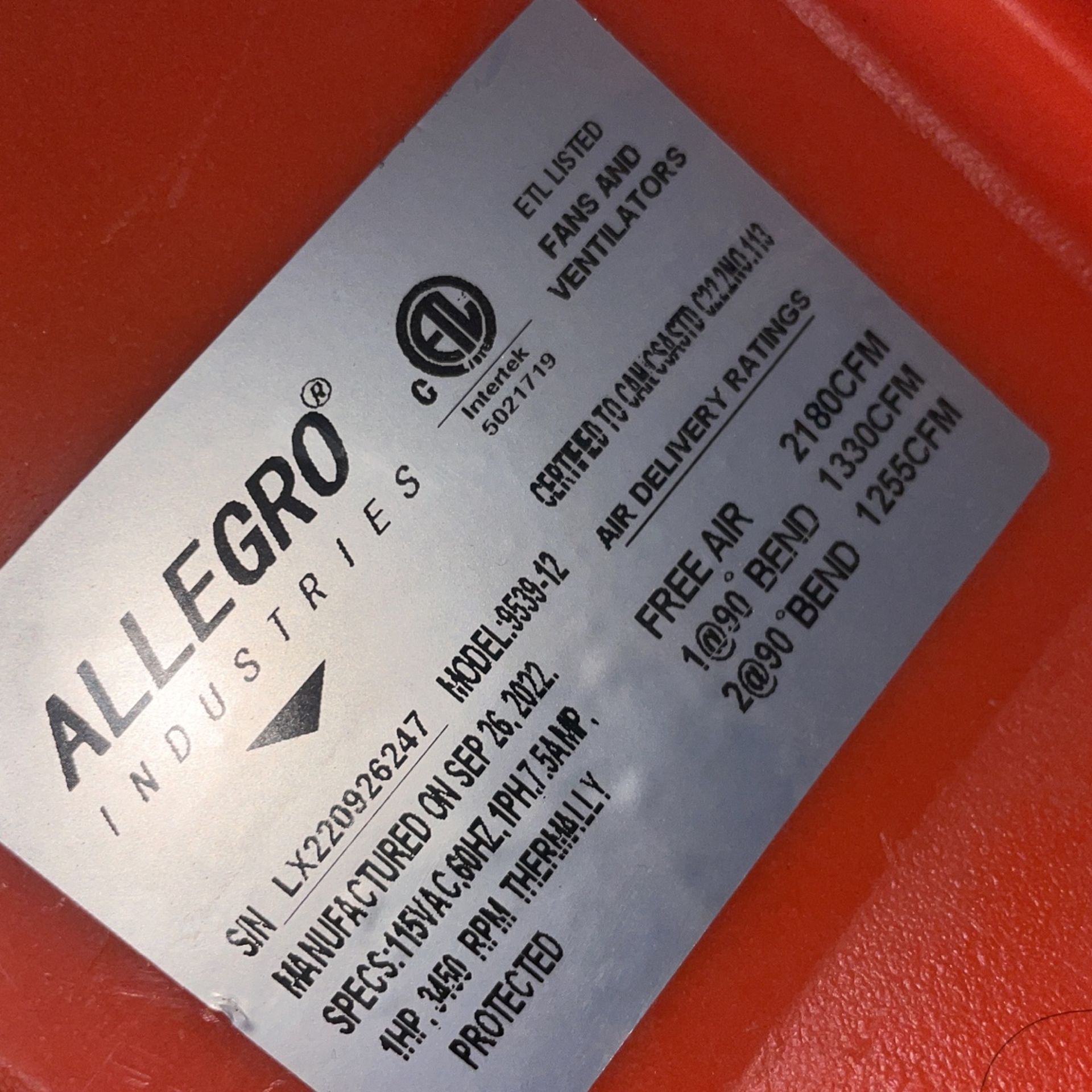 Allegro Industrial Blower Fan