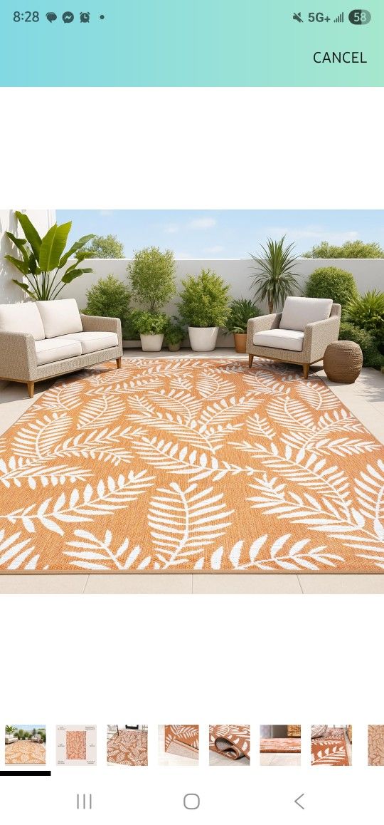 JONATHAN Y SMB119E-8 Nevis Palm Frond Indoor Outdoor Area-Rug, Coastal Casual Country & Floral Easy-Cleaning,Bedroom,Kitchen,Backyard,Patio,Non Sheddi
