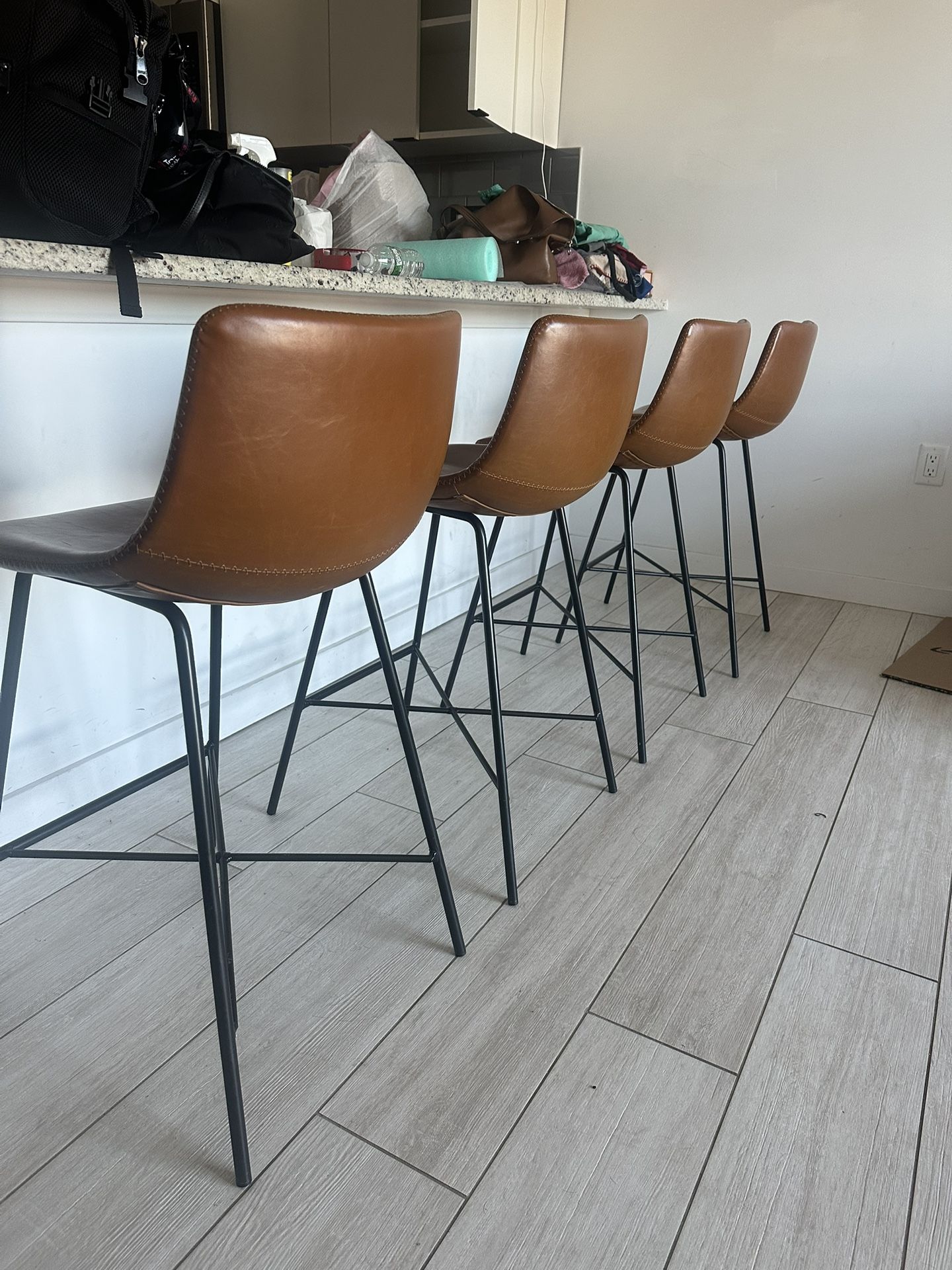 Modern Faux Leather Bar Stools – Set of 4 or Pairs