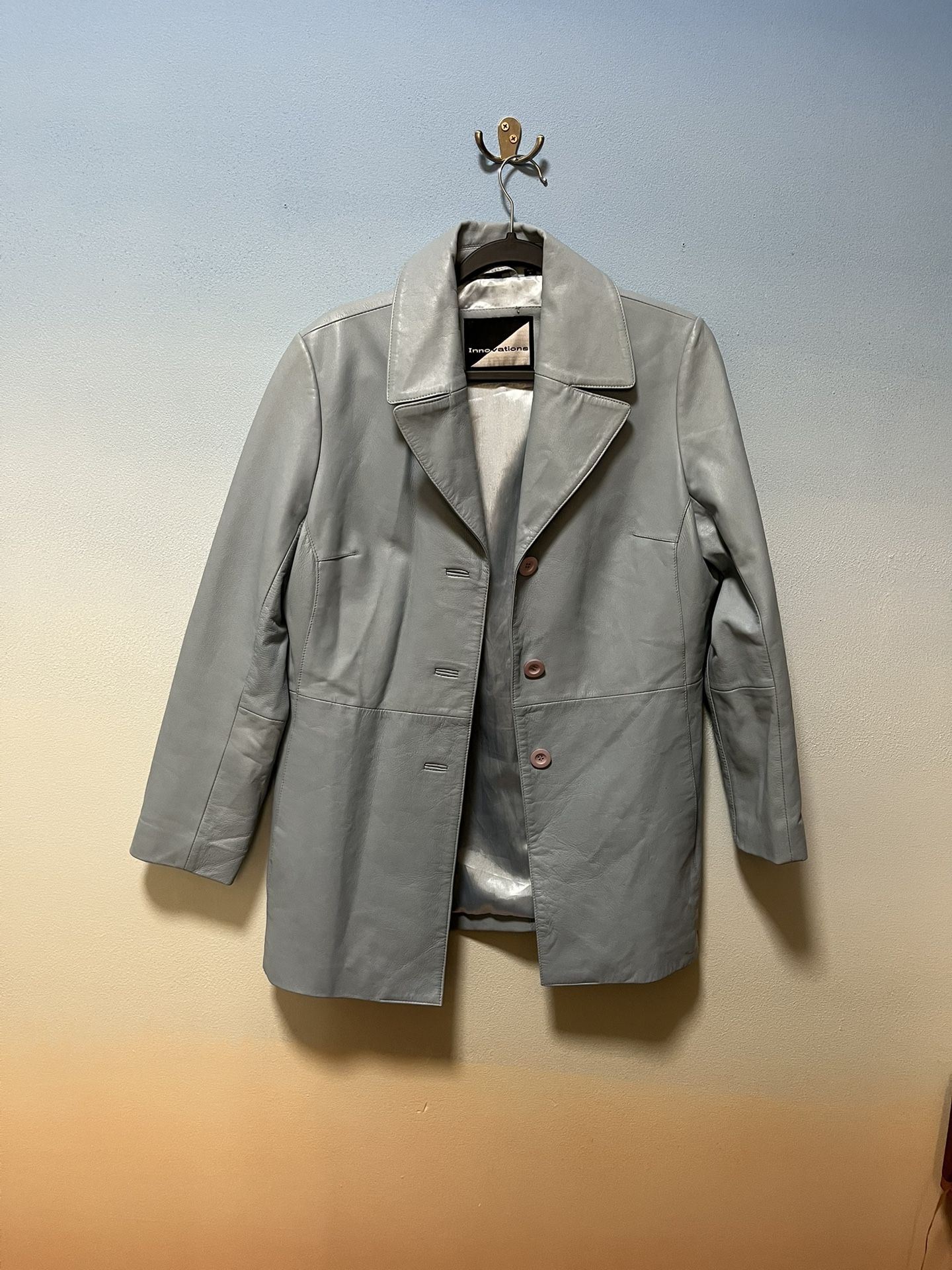 Baby Blue Vintage Leather Coat M