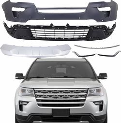 OMGREAT Front Bumper Cover Set Upper & Lower With Sensor Holes Fits For 2017 2018 Ford Explorer