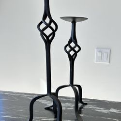 Two Wrought Iron Candlestick Holders 