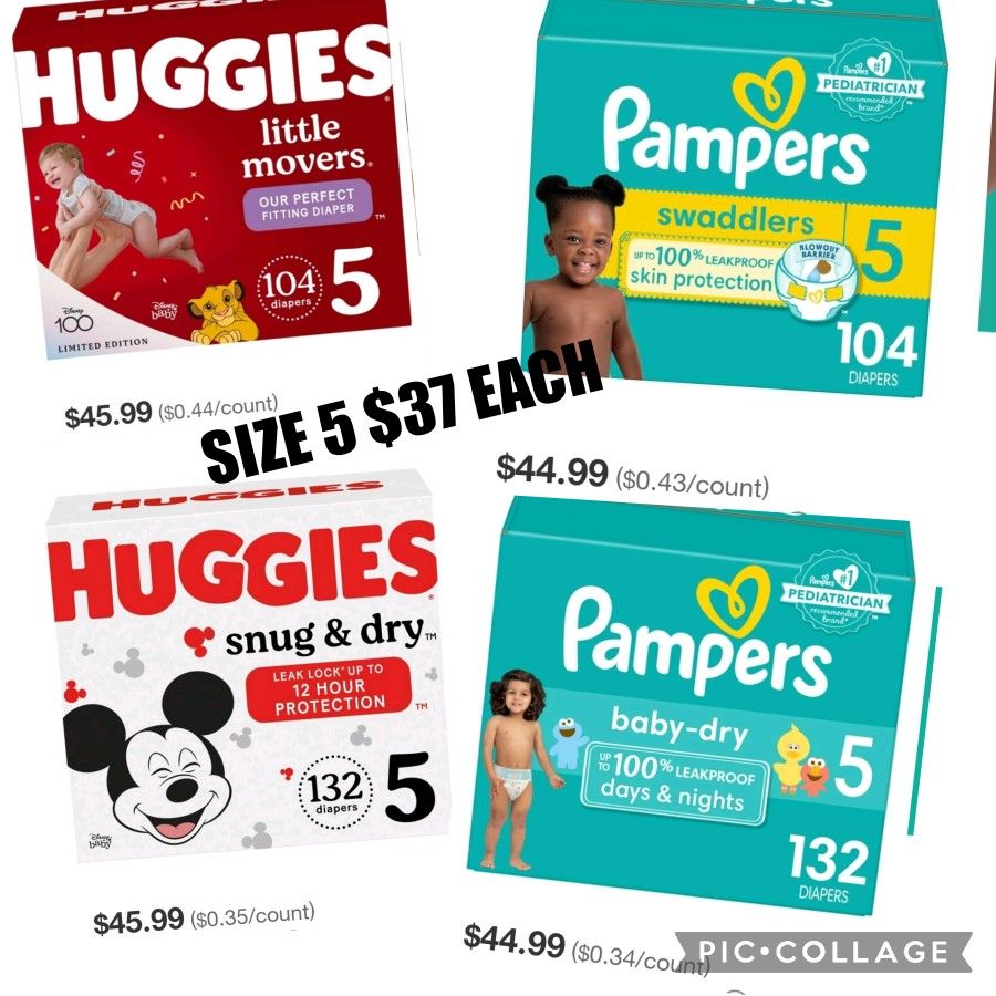 PAMPERS AND HUGGIES SIZE 5 $37 EACH