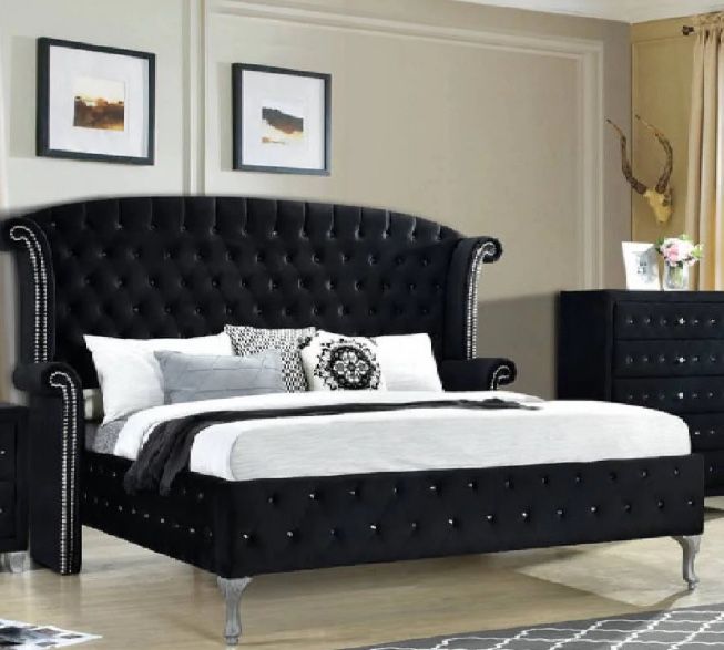 King Size Bed Frame Tufted velvet/suede and rhinestone