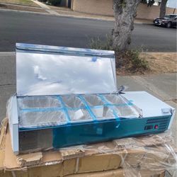 ROVSUN 47" Refrigerated Condiment Prep Station Sandwich Prep Table ETL NSF, 25.1QT Salad Bar Prep Rail w/Auto Defrost Temp Control Stainless Steel Cov