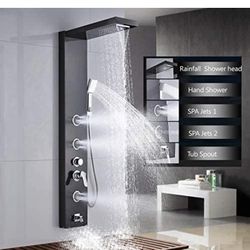  Shower Panel System, Massage Jets Handheld Sprayer, Rainfall Waterfall Shower Head Stainless Steel Wall Mount Massage Multi-Function Bathroom Shower 