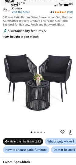 3 Pieces Patio Rattan Bistro Conversation Set- BLACK