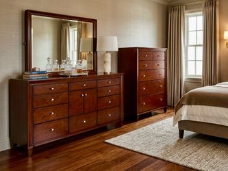 ✨Cherry Wood Bedroom Set: Dresser with Hidden Jewelry Mirror & Tall Chest