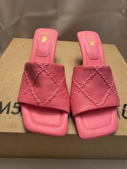 Franco sarto Barbiecore Pink square toe Slide Sandals quilted leather girly heels