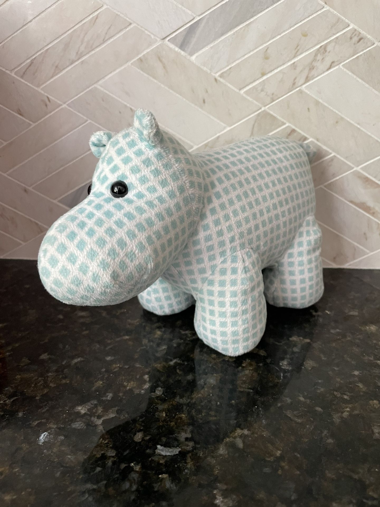 Manhattan Toy Co Hippo Stuffed Animal - Blue & White Checked - 8.5 inch