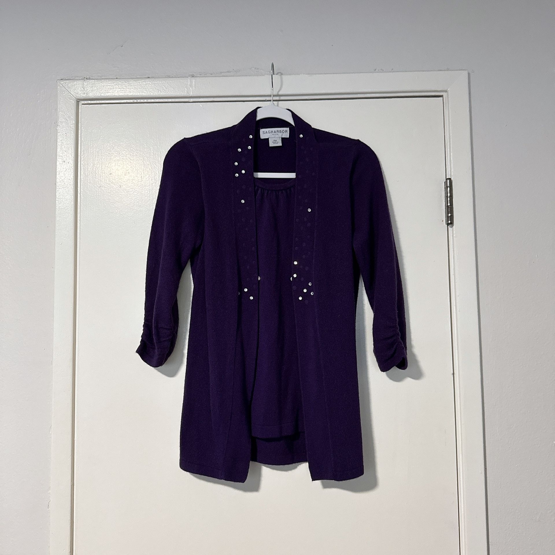 Sag Harbor Purple Cardigan with Stud Accents PM