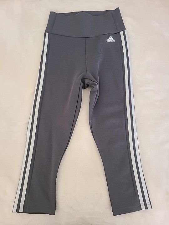 adidas Women's High Rise 3-Stripes Tights Cropped Leggings Grey/ White Sz SMALL