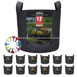 JERIA 12-Pack 10 Gallon, Vegetable/Flower/Plant Grow Bags, Aeration Fabric Pots with Handles (Black), Come with 12 Pcs Plant Labels