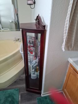 Cherry Wood Glass Door Curio Cabinet