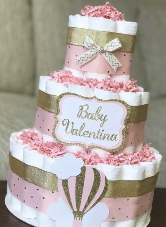 Girl hot air balloon diaper cake great for baby showers