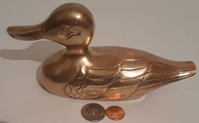 Vintage Metal Brass Duck, Mallard, Fowl, 7" Long, Heavy Duty, 1 1/4 Pounds, Door Stop, Home Decor, Table Display, Shelf Display, This Can Be Shined Up